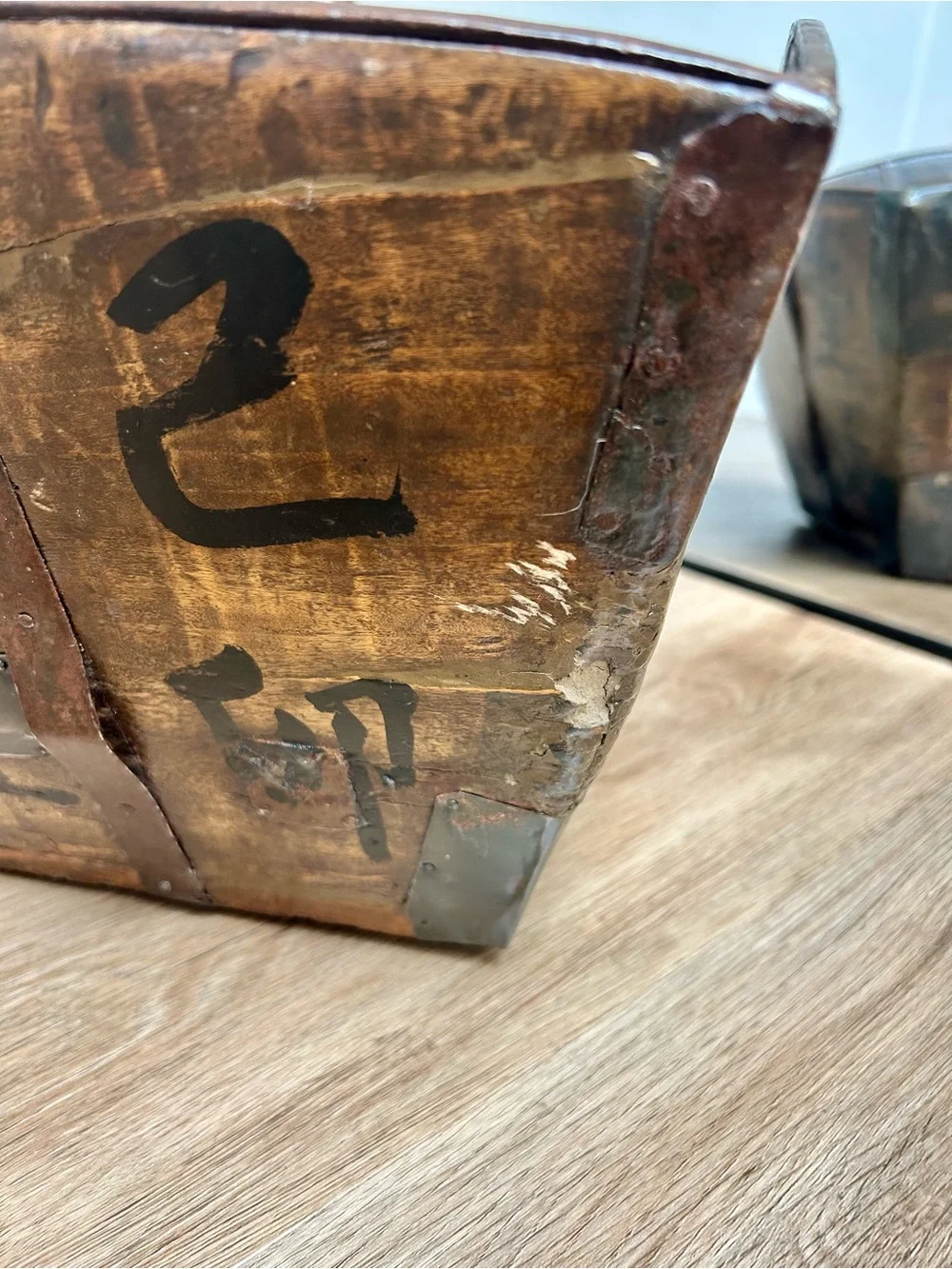 Vintage Chinese Wood Rice Bucket Primitive Grain Box Planter